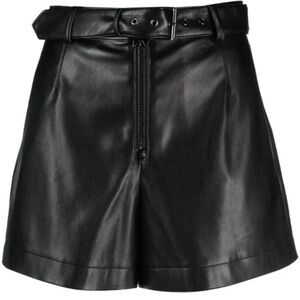 NEW Patrizia Pepe Essential Belted Black Faux Leather High Waist Trouser Shorts